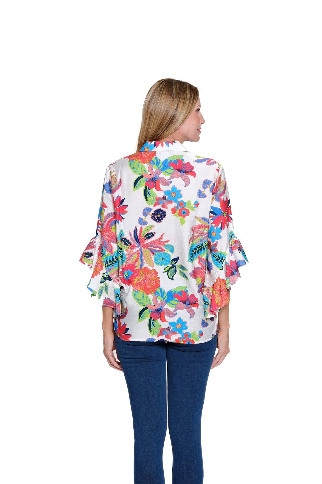 FLOUNCE ELBOW SLEEVE MULTI PRINT SHIRT