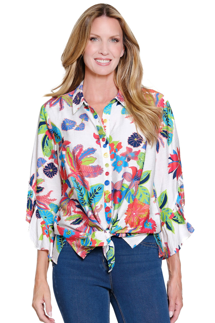 FLOUNCE ELBOW SLEEVE MULTI PRINT SHIRT