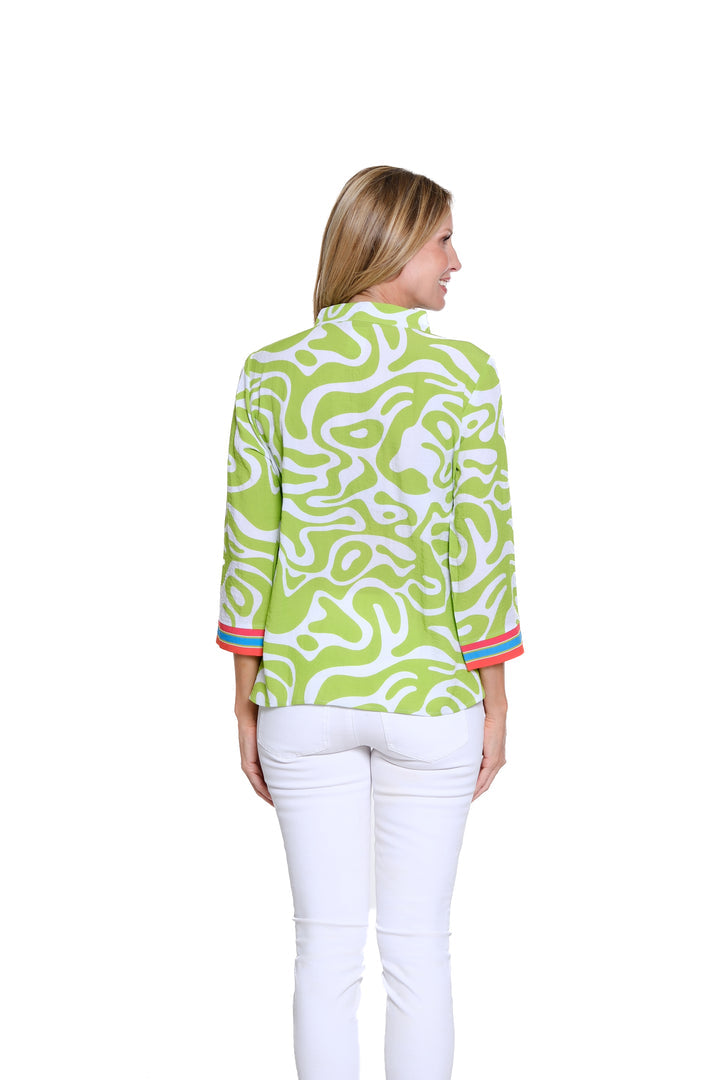 LIME 3/4 SLEEVE NOTCH STAND COLLAR SHIRT
