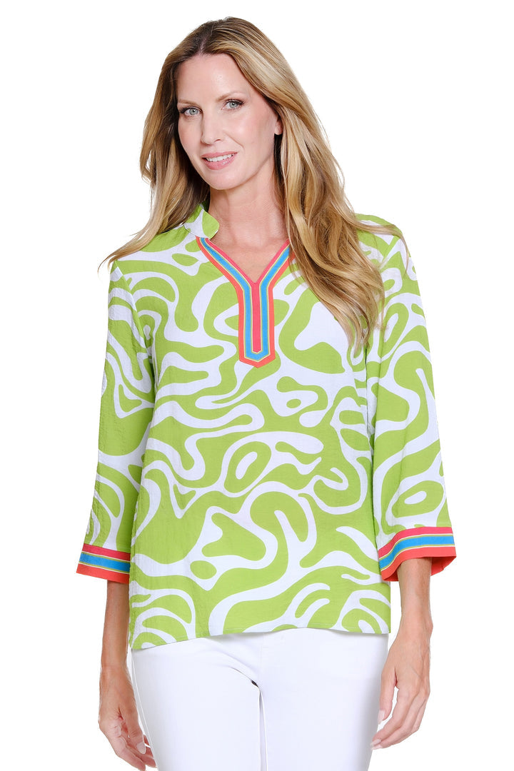 LIME 3/4 SLEEVE NOTCH STAND COLLAR SHIRT