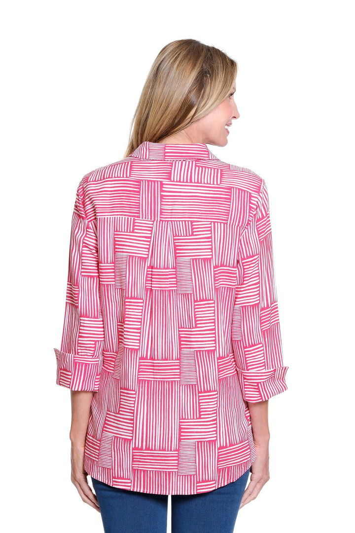 FIREY RED 3/4 SLEEVE BUTTON FRONT SHIRT
