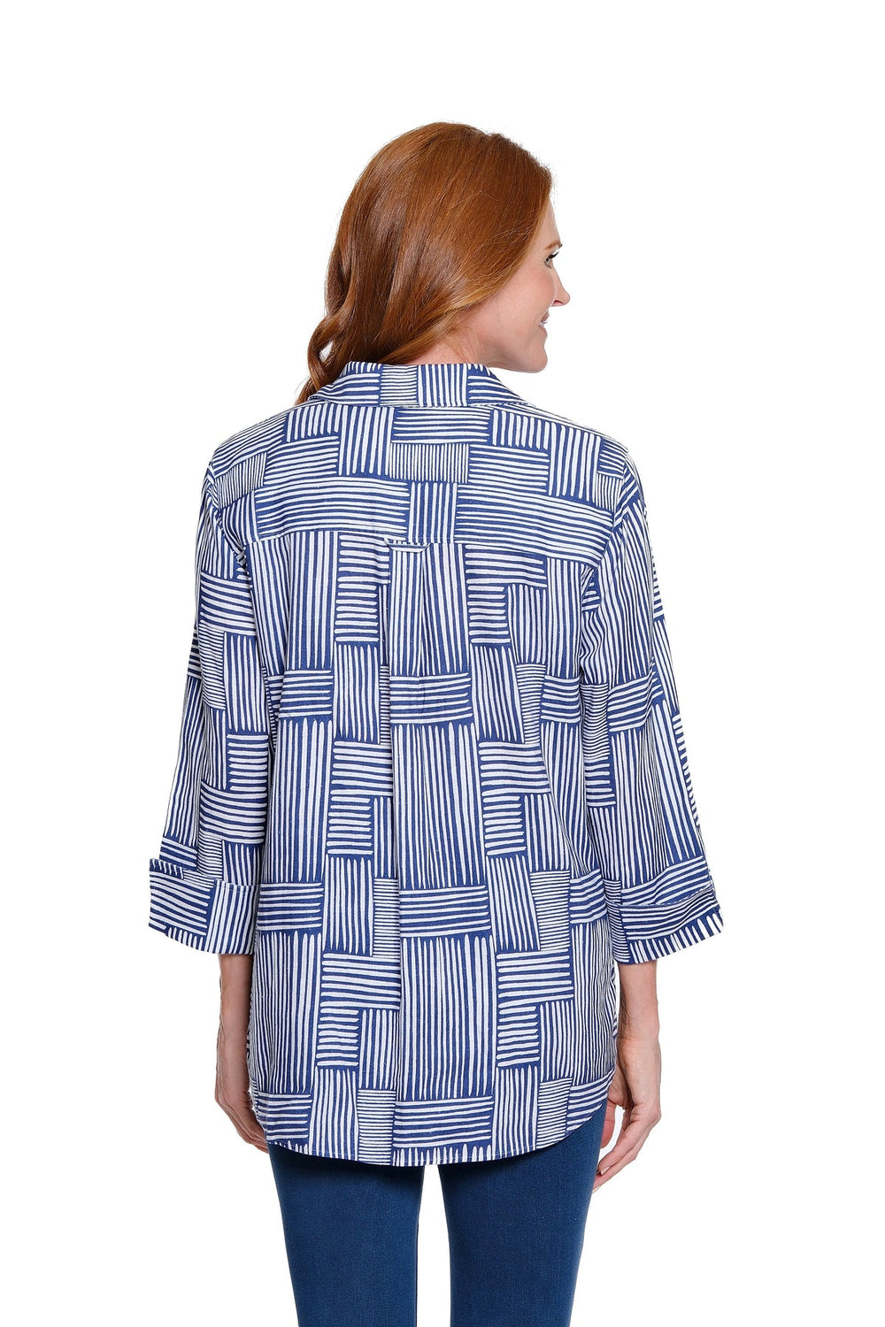 RICH NAVY 3/4 SLEEVE BUTTON FRONT SHIRT
