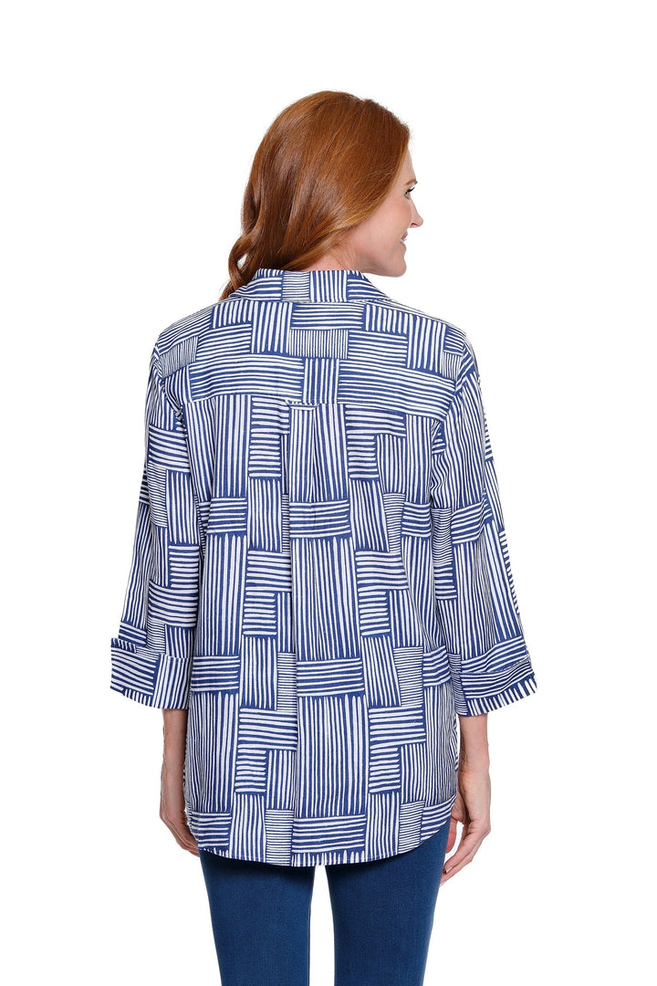 RICH NAVY 3/4 SLEEVE BUTTON FRONT SHIRT
