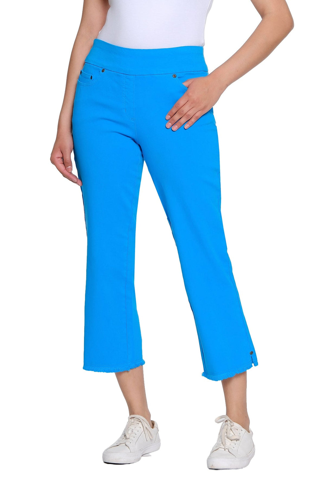 BRIGHT TURQUOISE PULL ON 5 POCKET CROP PANT