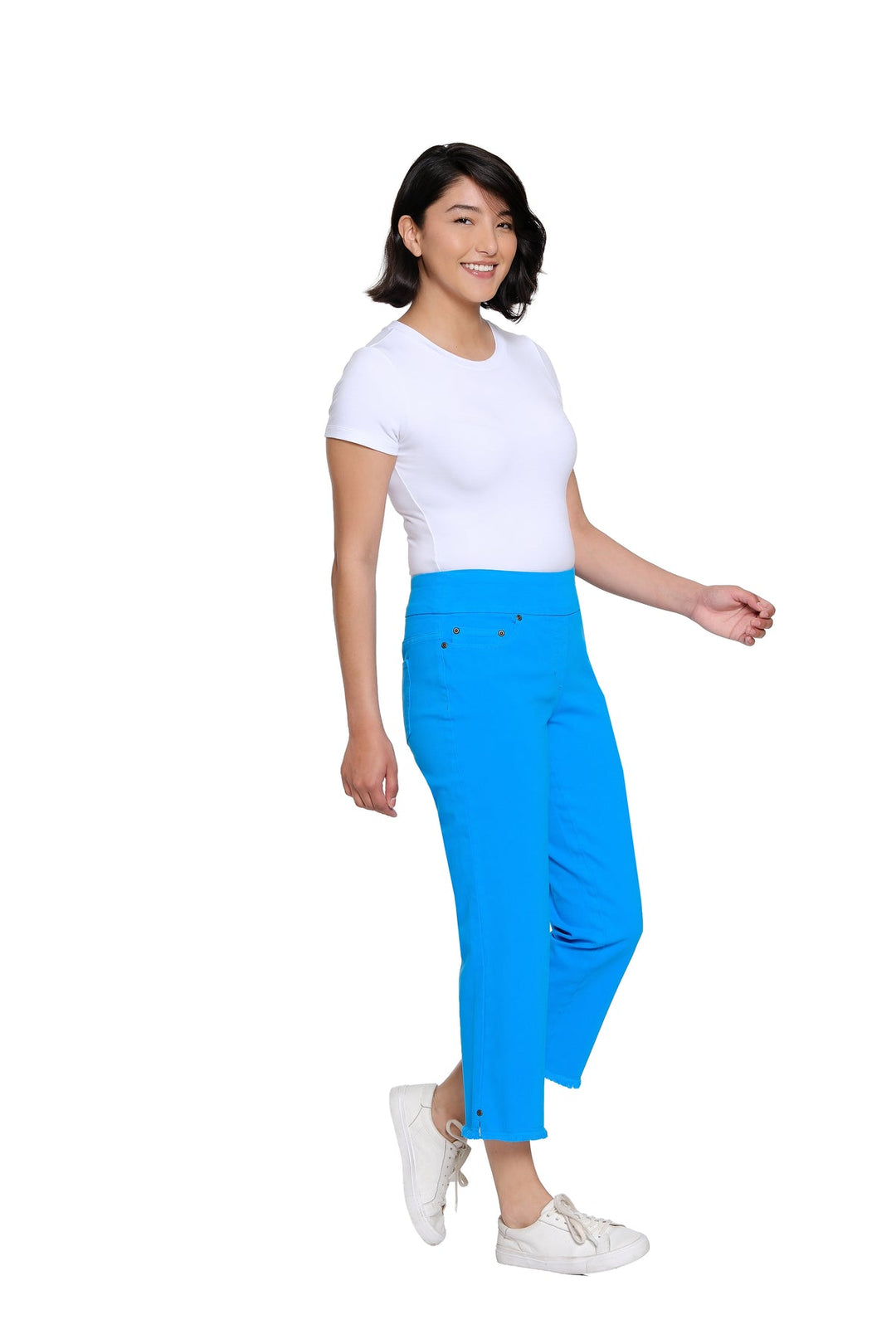 BRIGHT TURQUOISE PULL ON 5 POCKET CROP PANT