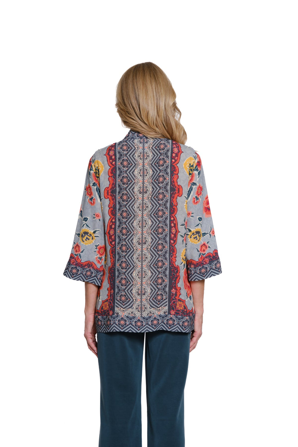 FLORAL PRINT OPEN FRONT CREPE JACKET
