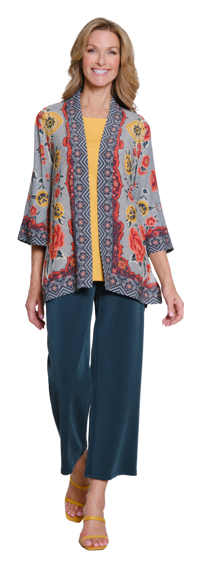 FLORAL PRINT OPEN FRONT CREPE JACKET