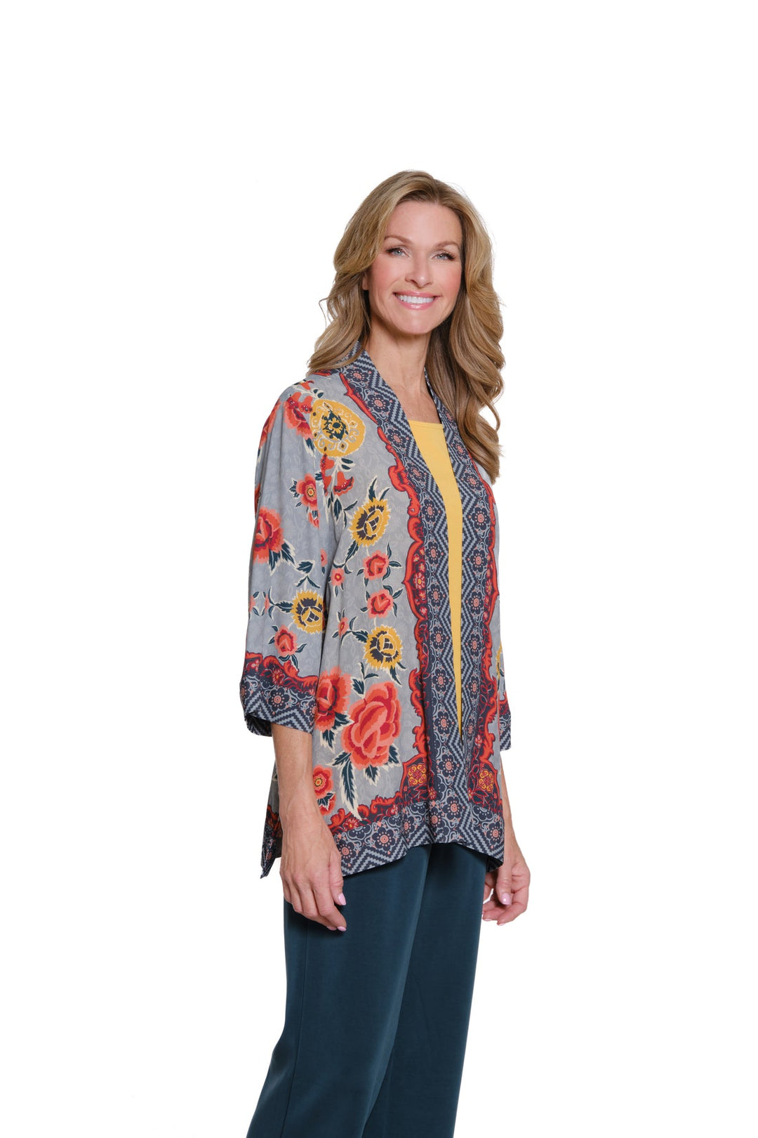 FLORAL PRINT OPEN FRONT CREPE JACKET