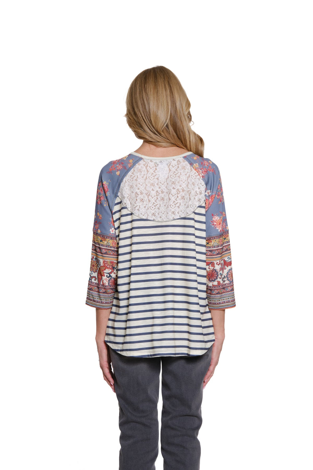 MIXED PRINT RAGLAN SLEEVE KNIT TOP
