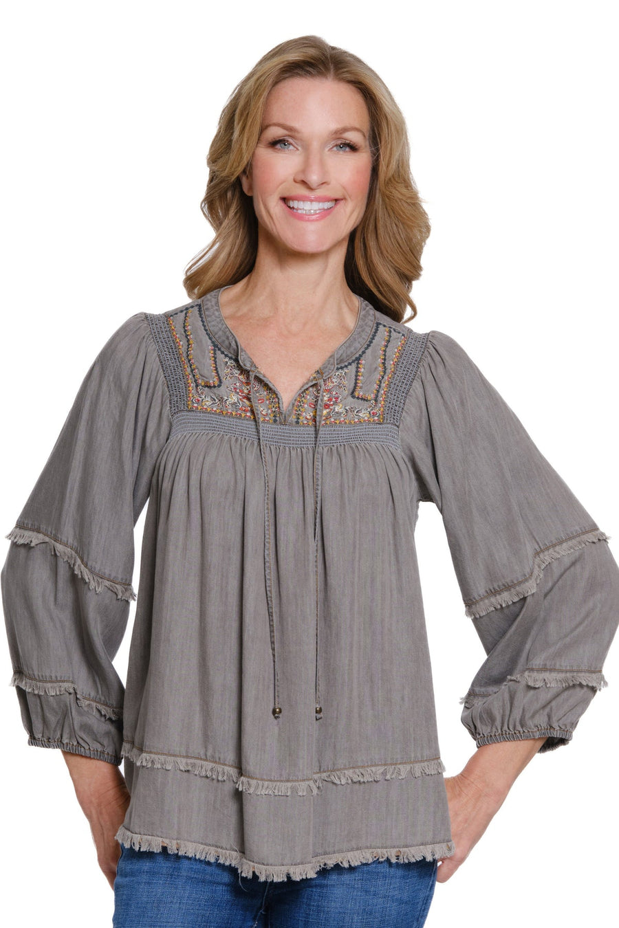 GREY SUN STONE EMBROIDERED TOP

