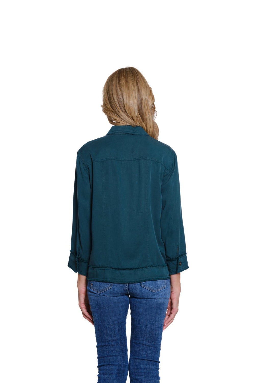 DEEP GREEN FRINGE HEM JEAN JACKET
