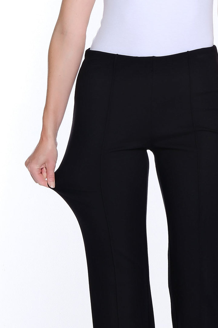 EMILY BLACK PINTUCK FLARE LEG KNIT ANKLE PANT