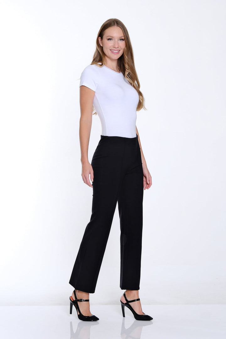 EMILY BLACK PINTUCK FLARE LEG KNIT ANKLE PANT