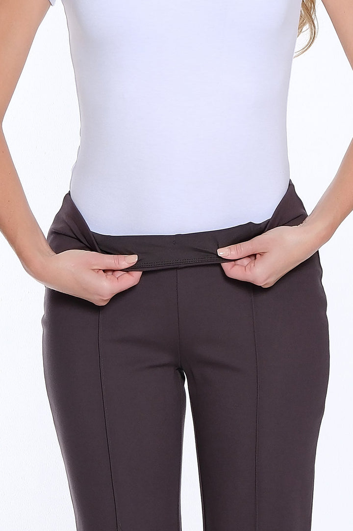 MID GREY PINTUCK FLARE LEG ANKLE PANT