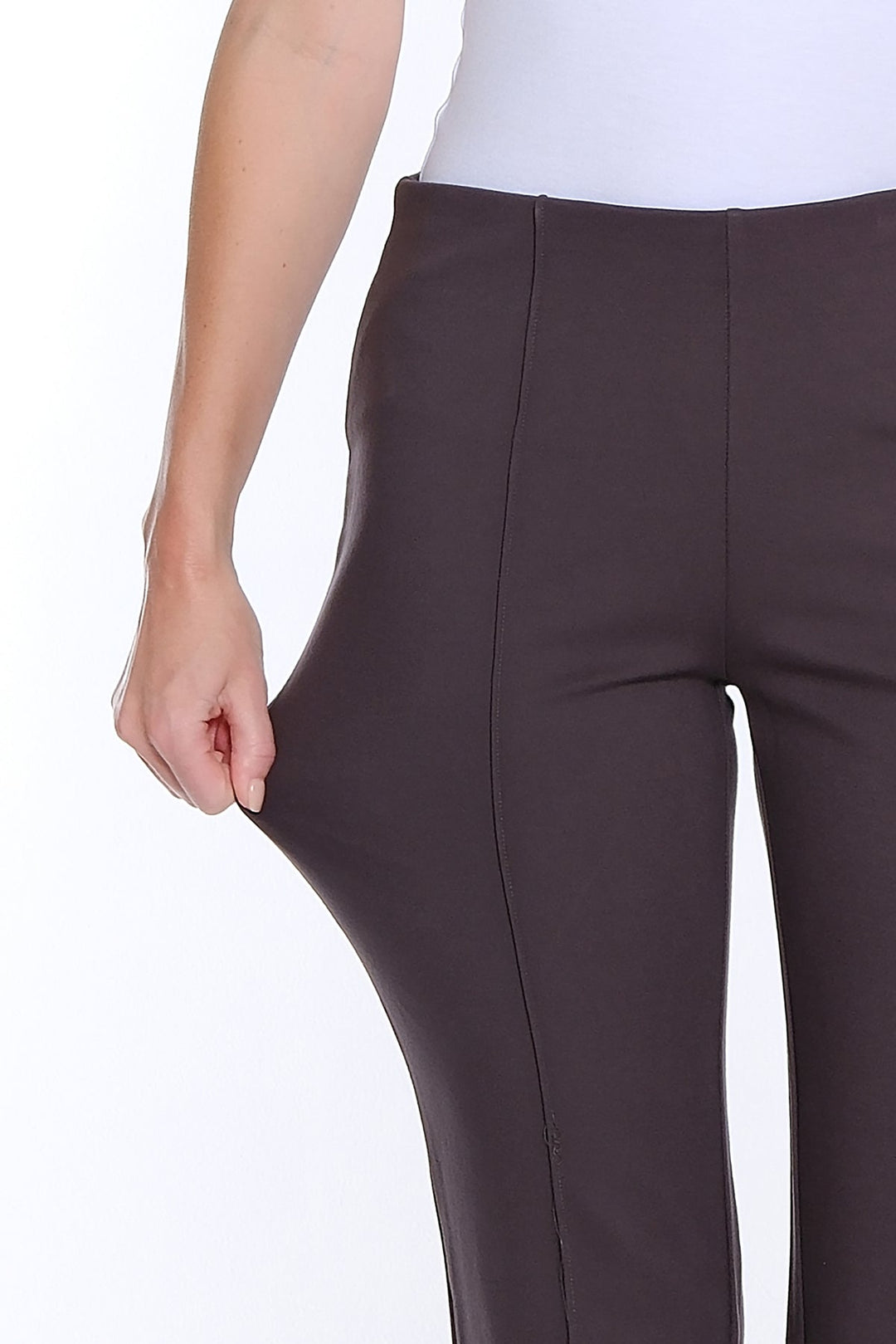 MID GREY PINTUCK FLARE LEG ANKLE PANT