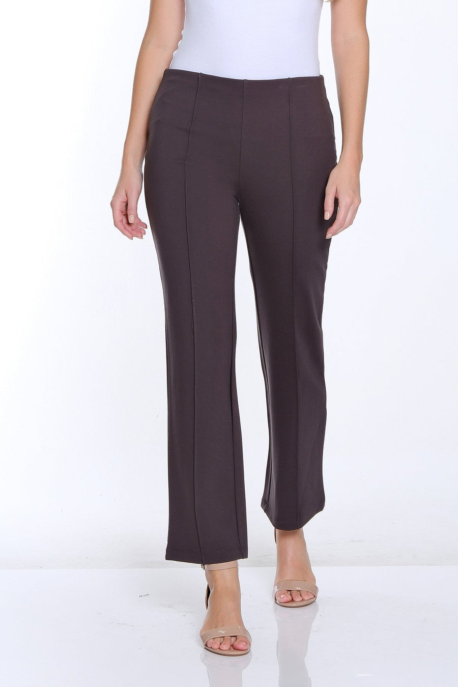 MID GREY PINTUCK FLARE LEG ANKLE PANT
