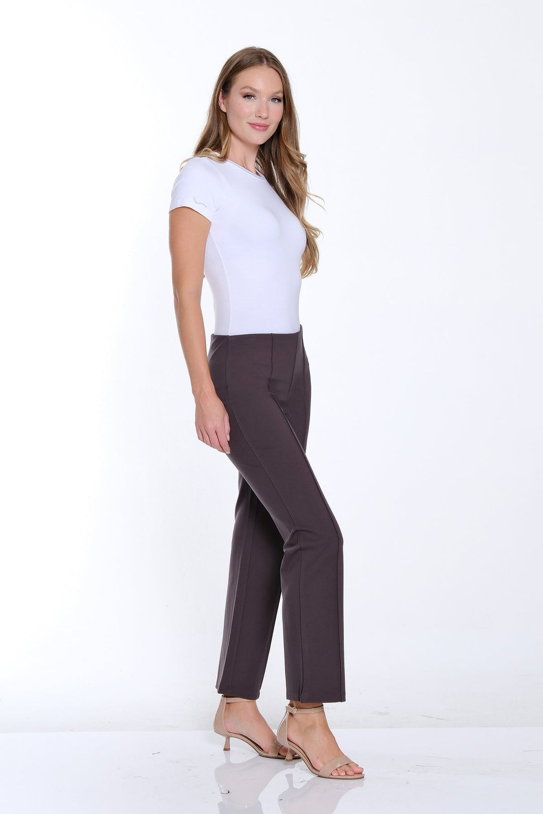 MID GREY PINTUCK FLARE LEG ANKLE PANT