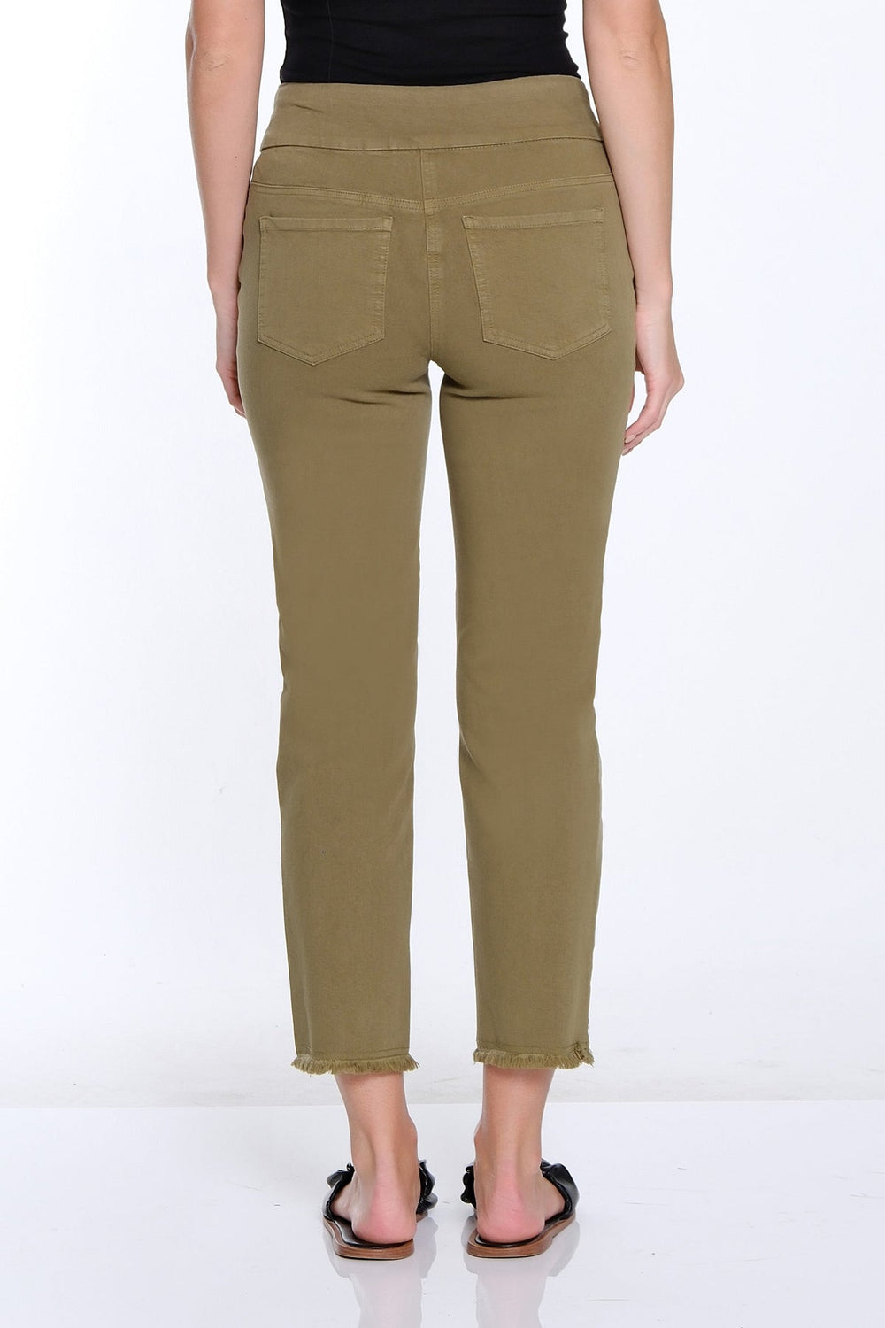 MOSS GREEN 5 POCKET PULL ON ANKLE JEANS
