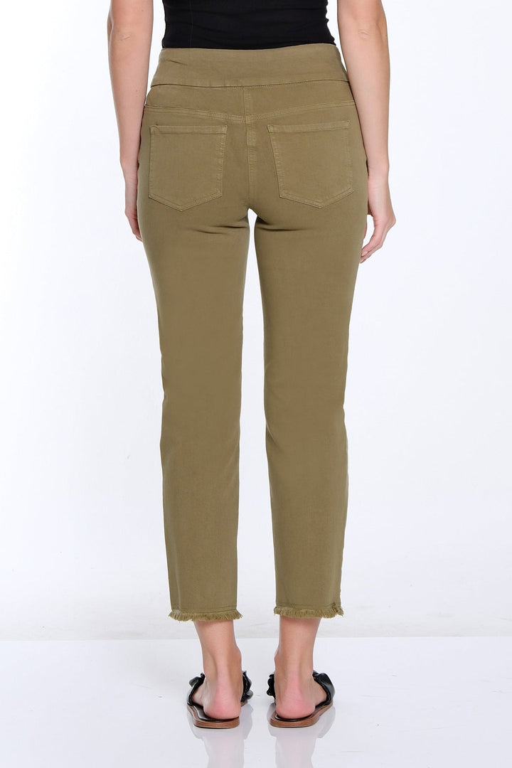 MOSS GREEN 5 POCKET PULL ON ANKLE JEANS