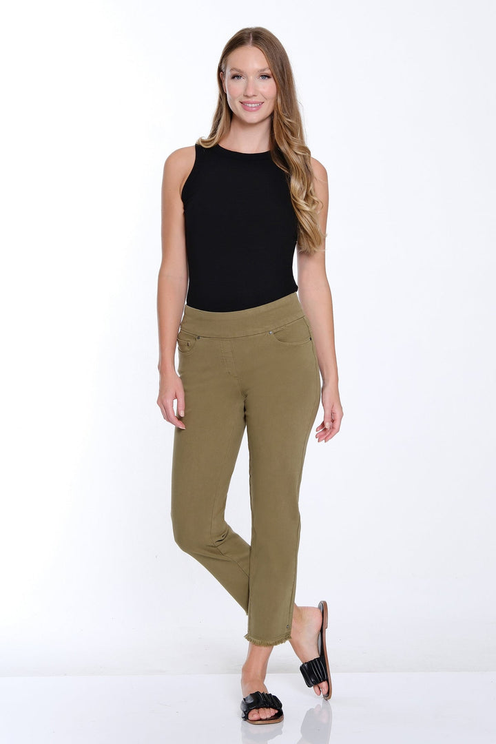 MOSS GREEN 5 POCKET PULL ON ANKLE JEANS