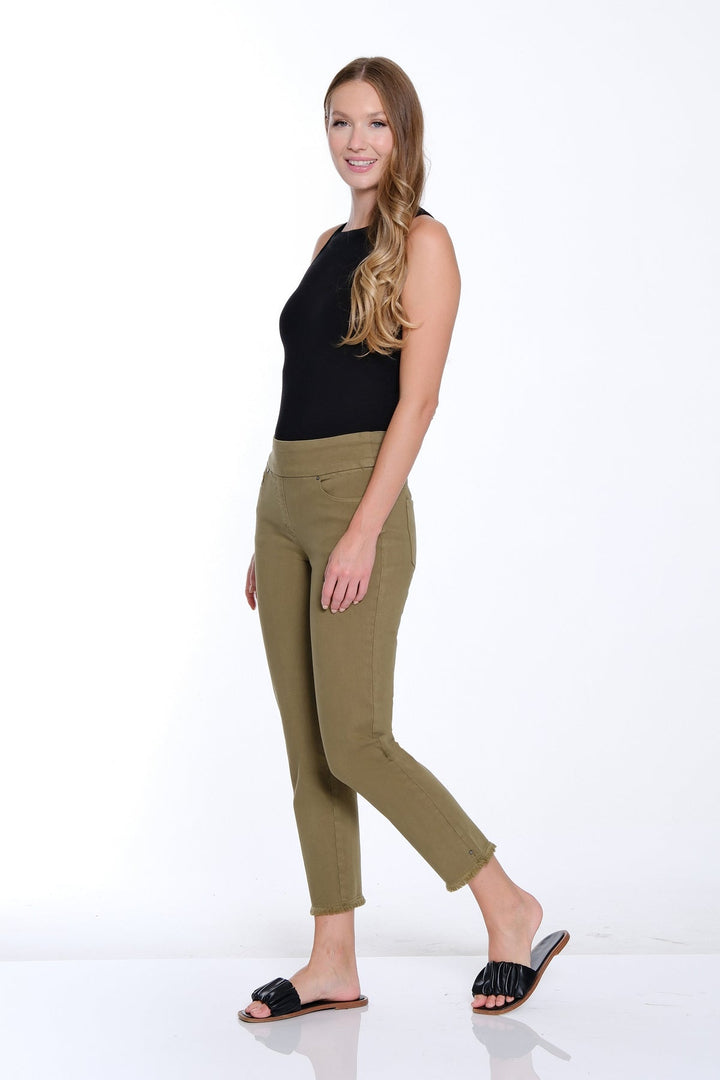 MOSS GREEN 5 POCKET PULL ON ANKLE JEANS