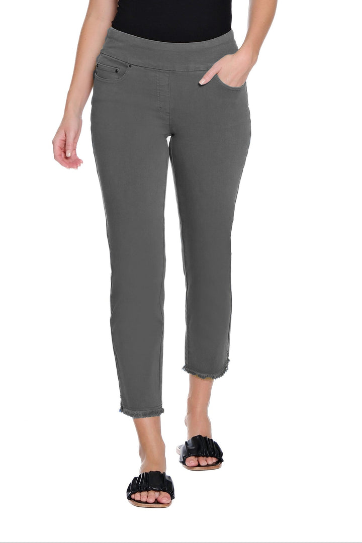 MID GREY PULL ON 5 POCKET ANKLE JEANS