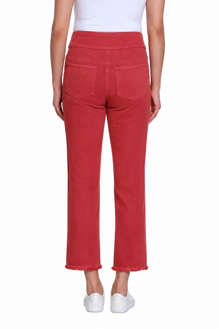 ADA BRICK 5 POCKET WOVEN CROP JEAN W/ FRINGE HEM