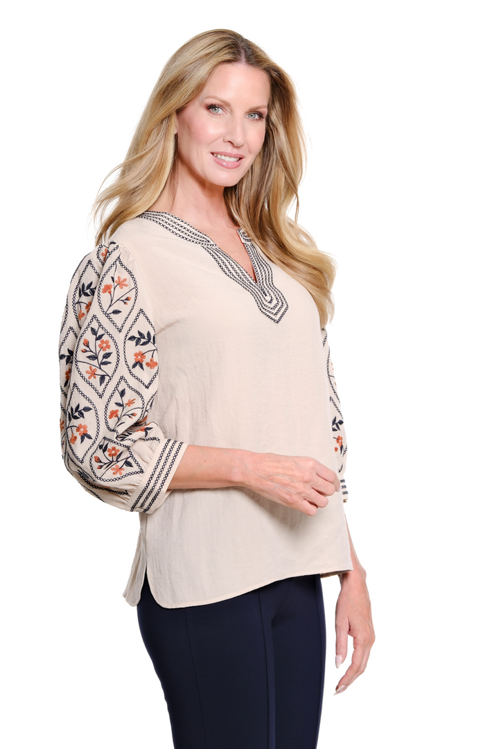 LESLIE PUFF SLEEVE EMBROIDERED TOP