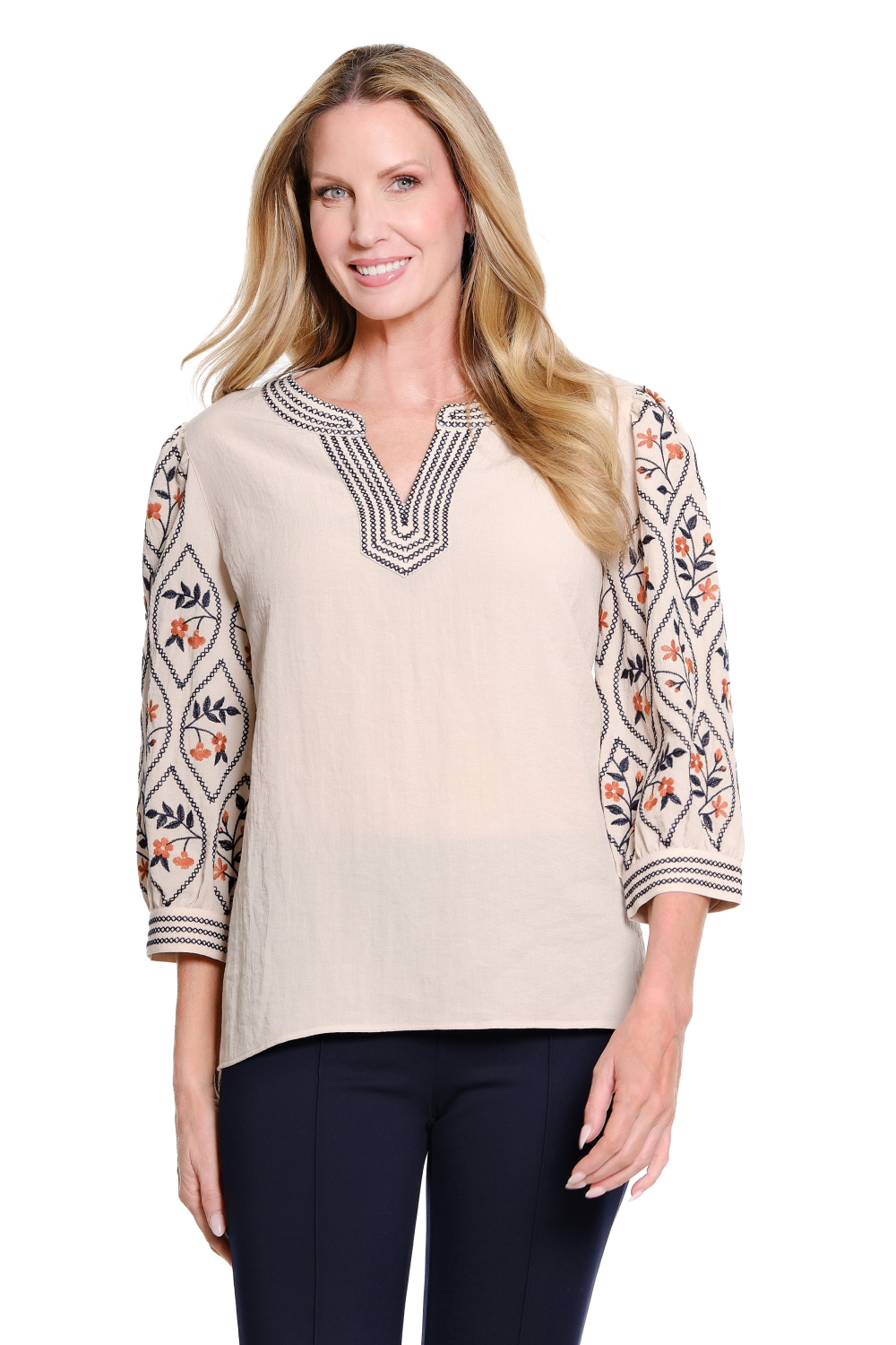 LESLIE PUFF SLEEVE EMBROIDERED TOP