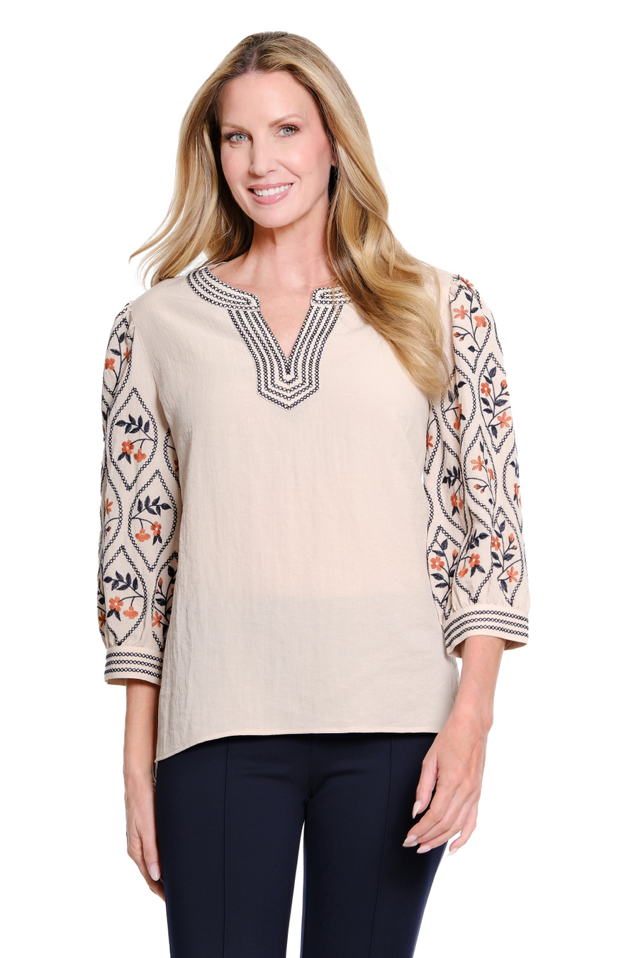 LESLIE PUFF SLEEVE EMBROIDERED TOP
