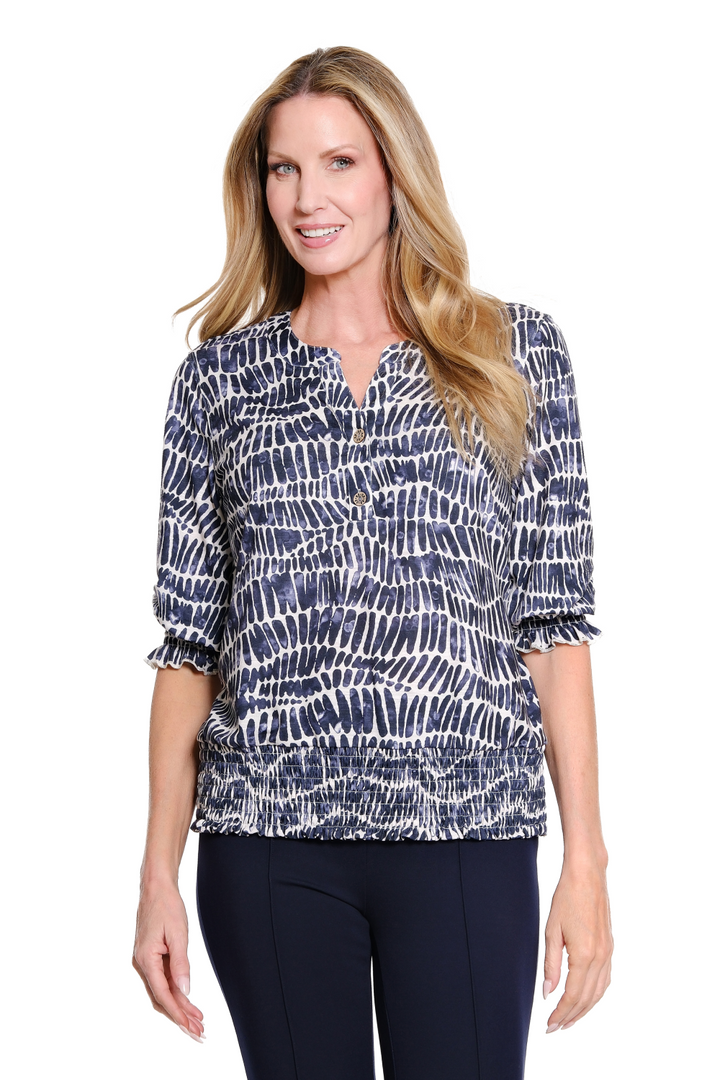 MALLORY MIDNIGHT 3/4 SLEEVE BUTTON FRONT SHIRT
