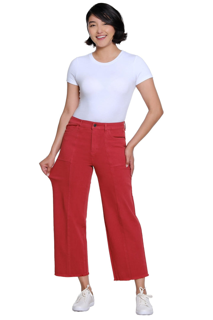 ADA BRICK 5 POCKET WOVEN CROP JEAN W/ FRINGE HEM