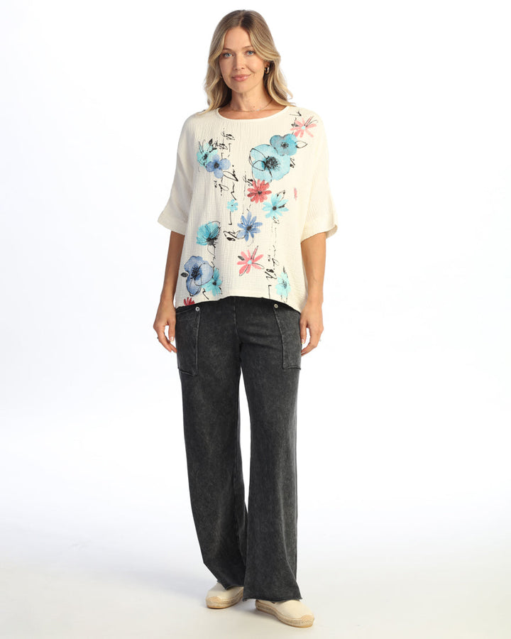 SERENADE FLORAL GARMENT DYED DOUBLE GAUZE BOXY TOP