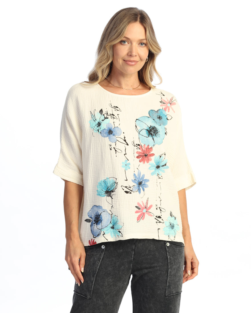 SERENADE FLORAL GARMENT DYED DOUBLE GAUZE BOXY TOP