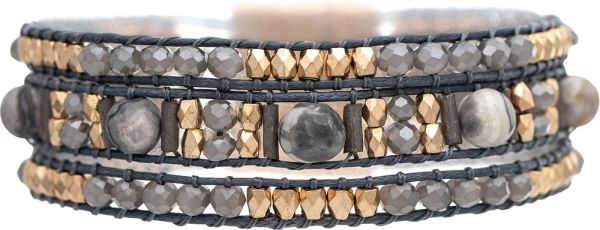 GOLD & GREY BEAD WOVEN MAGNETIC BRACELET
