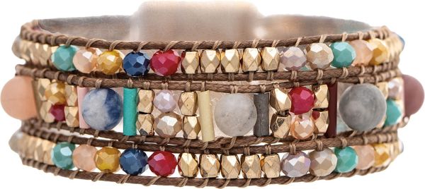 Gold Multicolor Bead Cord Woven Bead Magnetic Bracelet
