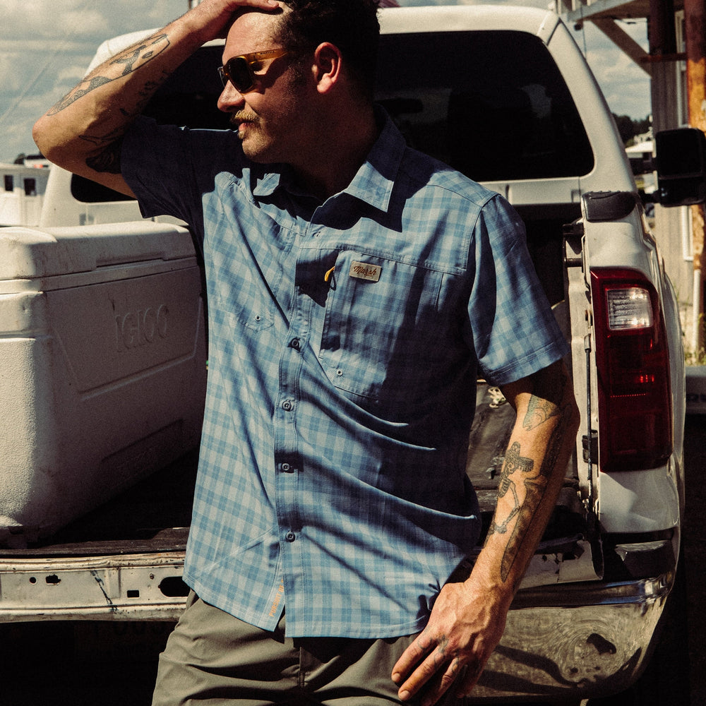 MEN'S LENWOOD BLUE HEAVEN CHECK TECH SHORTSLEEVE SHIRT

