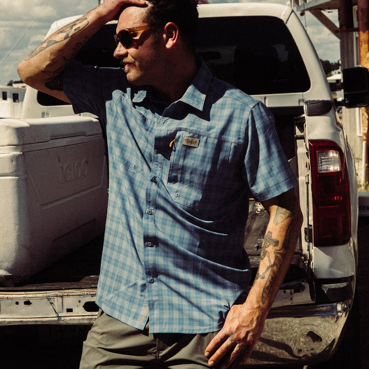 MEN'S LENWOOD BLUE HEAVEN CHECK TECH SHORTSLEEVE SHIRT