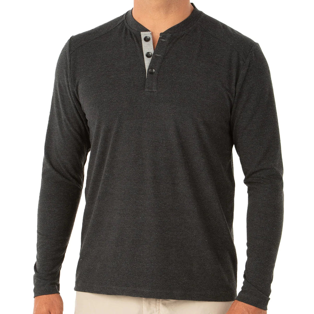 MEN'S HEATHER BLACK BAMBOO FLEX HENLEY