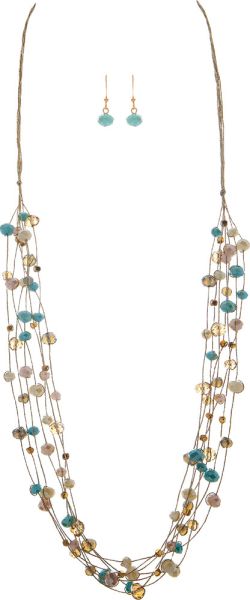 Light Multicolored Beads on Thread Necklace Set
