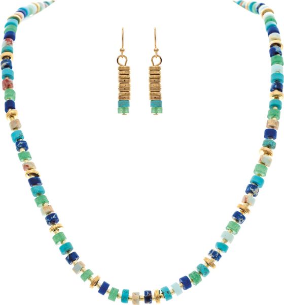 GOLD & BLUE MULTI STONE STACK NECKLACE SET
