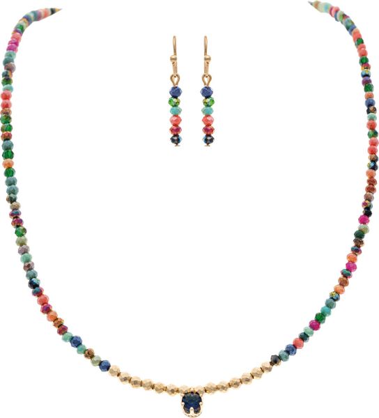 GOLD MULTICOLOR MIXED CRYSTAL BEAD NECKLACE SET
