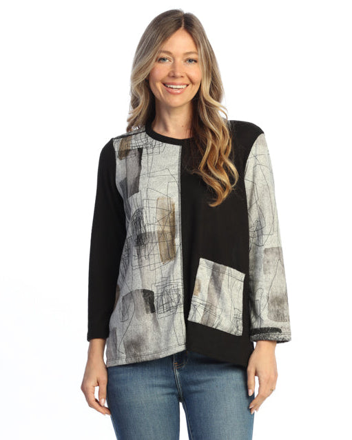 SCRIBBLES FRENCH BRUSH CONTRAST PRINT TOP