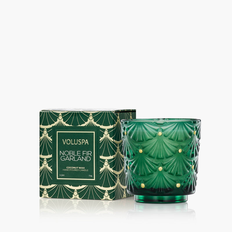 NOBLE FIR GARLAND BOXED PEDISTAL CANDLE
