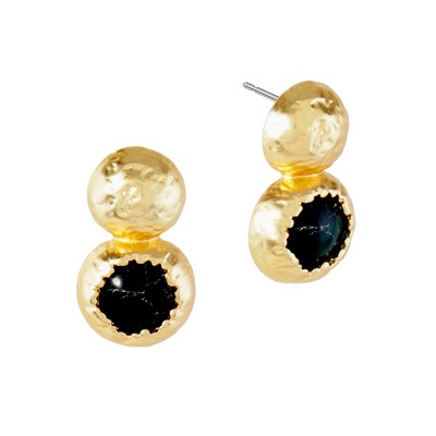 ONA BLACK & TEXTURED GOLD POST BACK EARRINGS