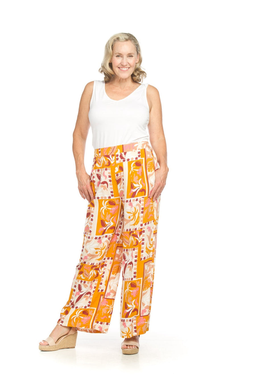 ORANGE PATCH PRINT FLOWY PANT

