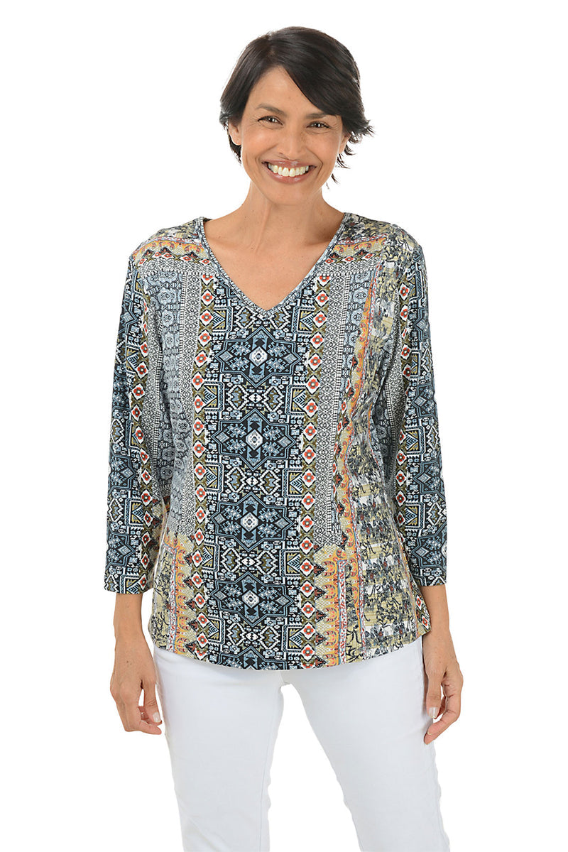 HILLARY PRINTED 3/4 SLEEVE TOP
