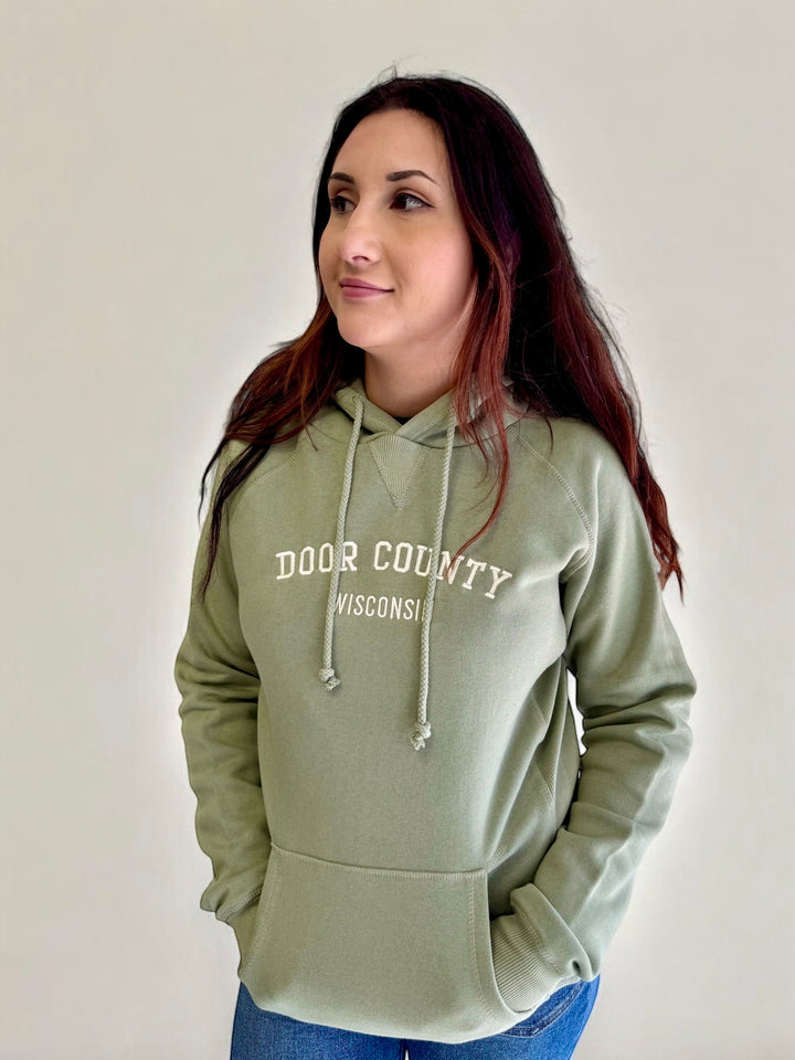 GREEN TEA DOOR COUNTY EMBROIDERED RAGLAN HOODIE