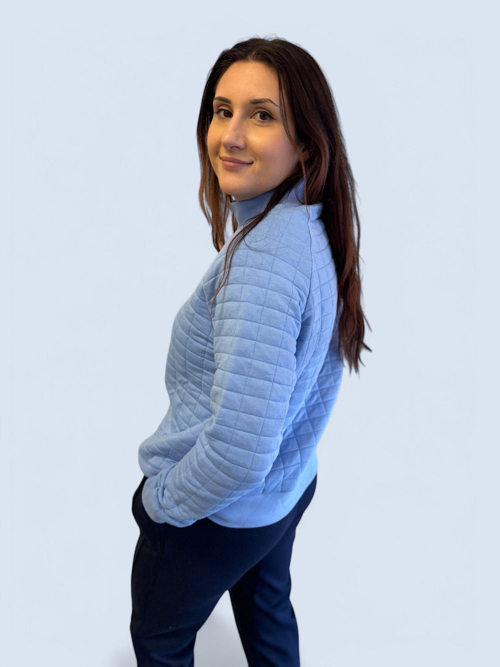 PERIWINKLE HALF ZIP QUILTED WAFFLE PULLOVER
