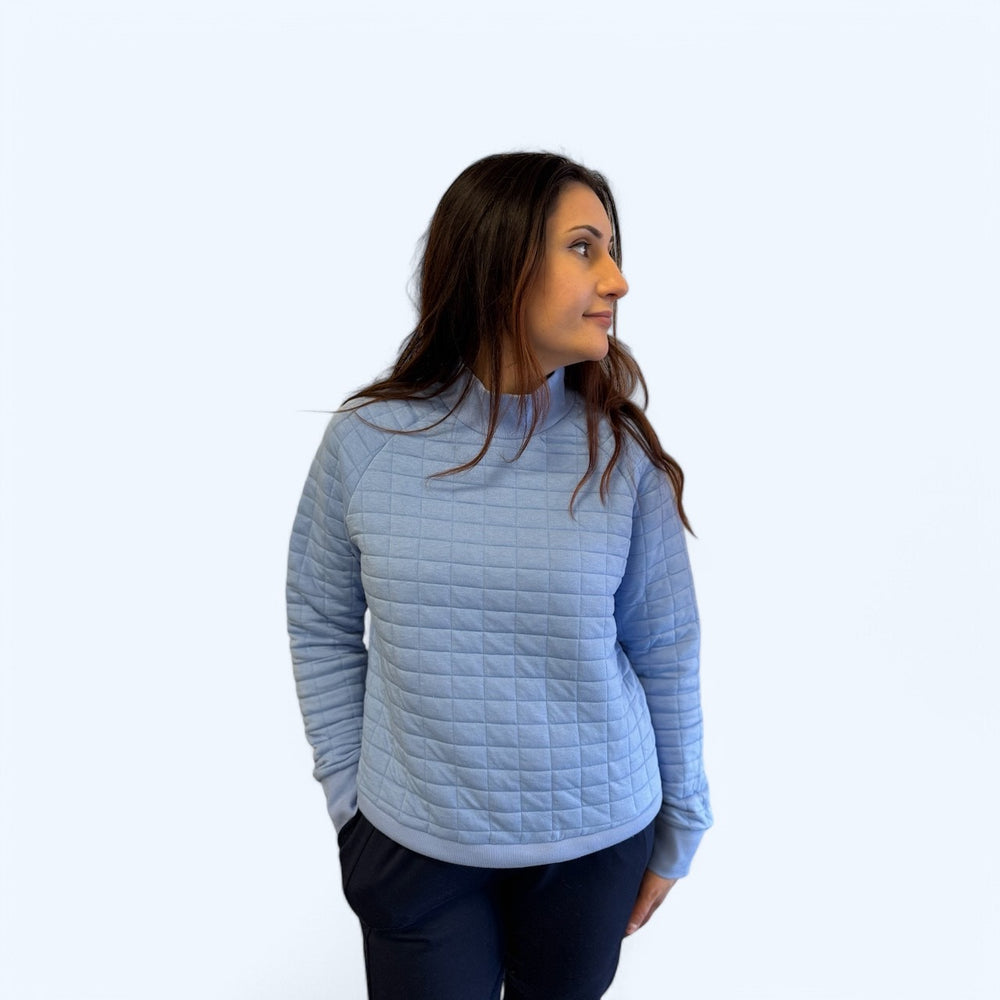 PERIWINKLE QUILTED WAFFLE MOCK NECK TOP
